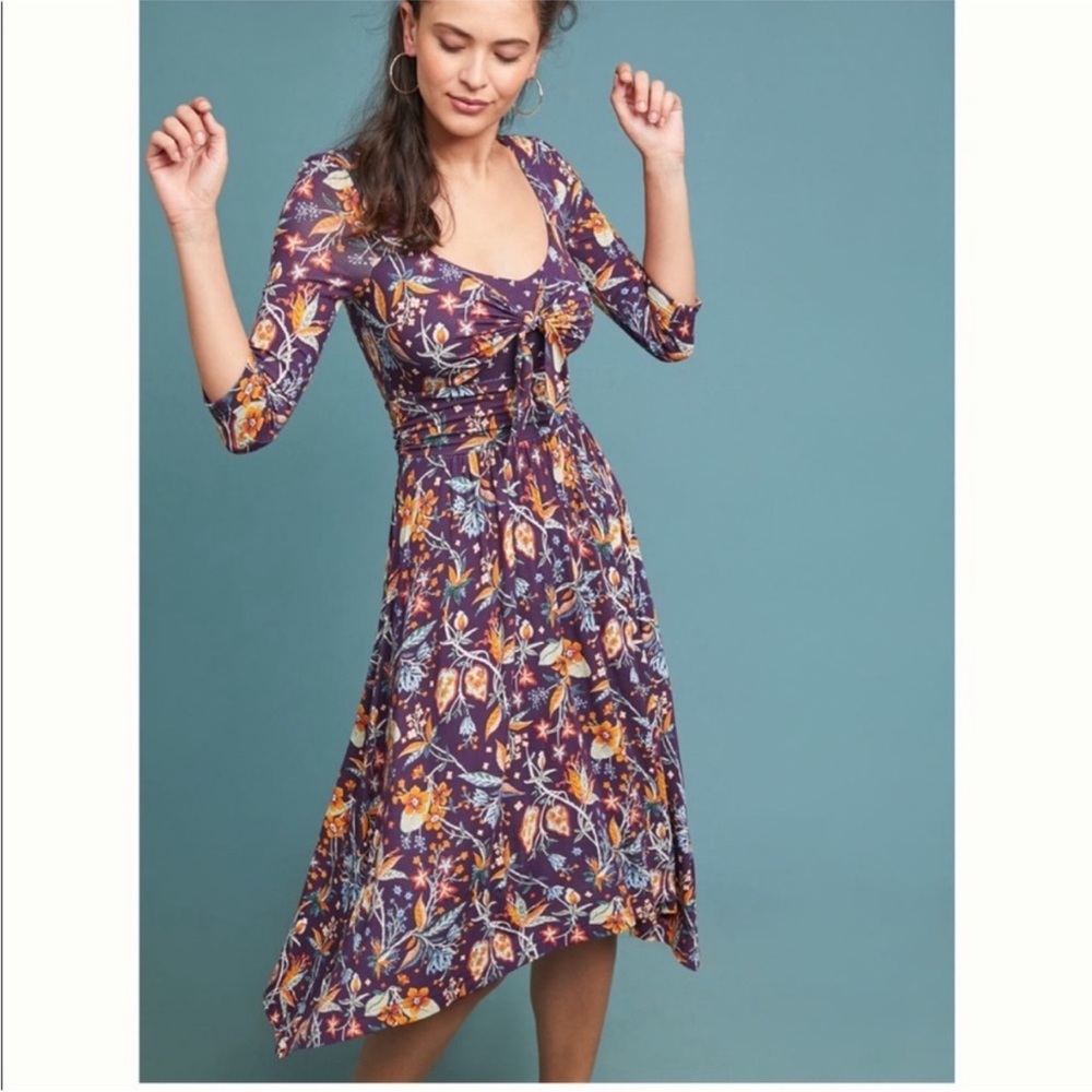Maeve Anthropologie | Beloved Floral Asymmetrical Jersey Knit Peasant Dress S